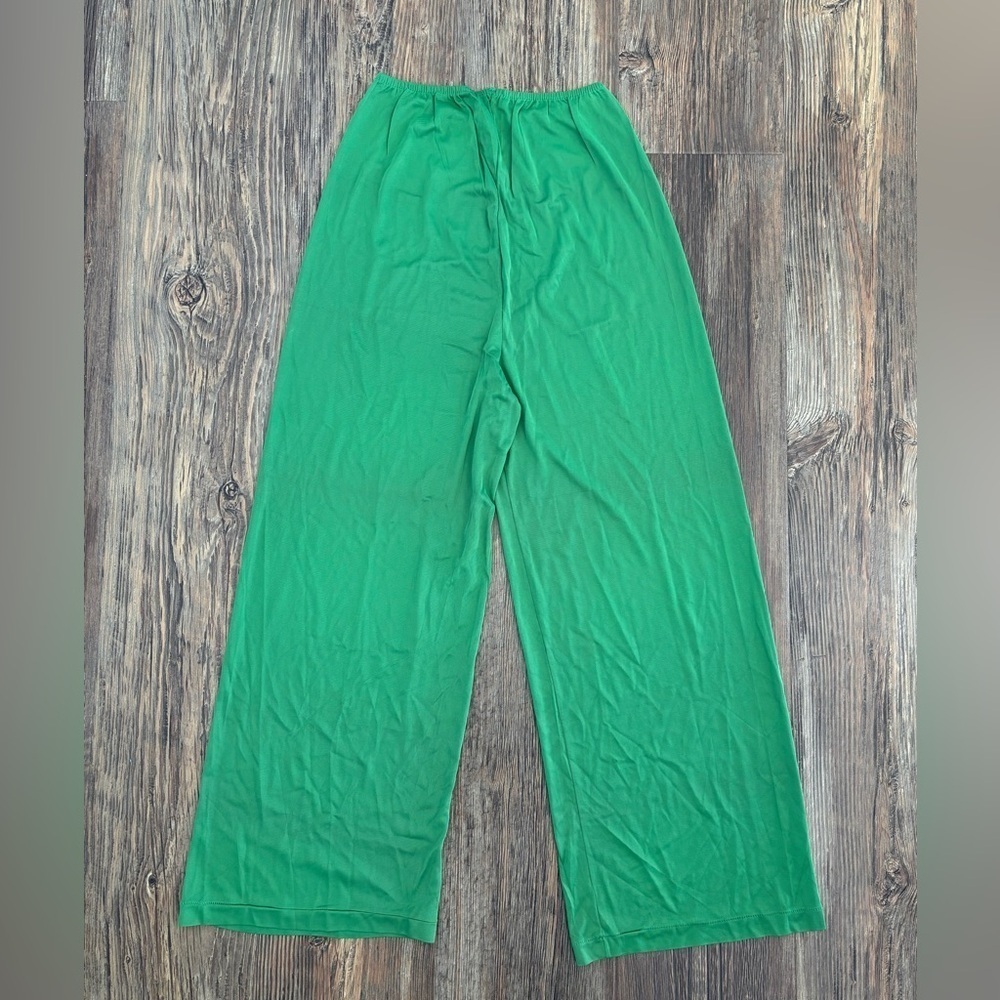 Vtg Gluvtex Wide Leg Slip Pants Size 34 Green Rayon Jersey Undergarment Pajamas - Picture 2 of 10